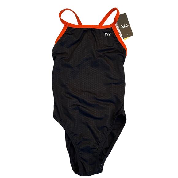 TYR Other - TYR Women's Durafast Elite Diamondfit Hexa One Piece Swimsuit M Black Orange